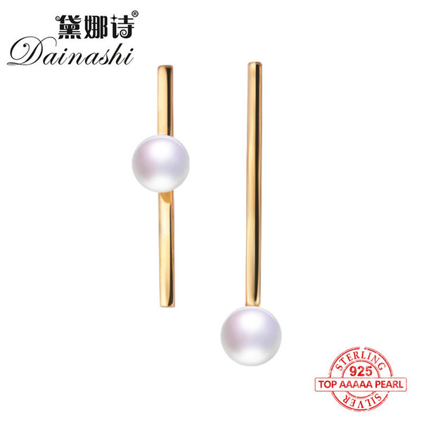 Dainashi silver and rose gold color AB style simple and mode sterling silver pearl long earrings top brand fine jewelry