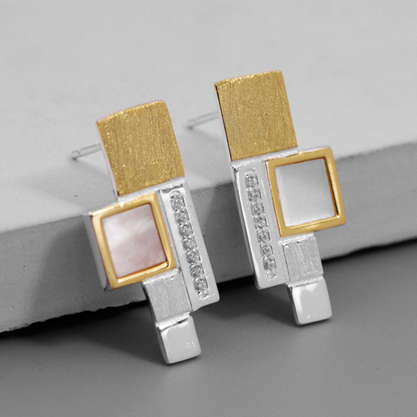 Natural Shell Square Window 925 Sterling Silver Stud Earrings Fashion Jewelry for Women