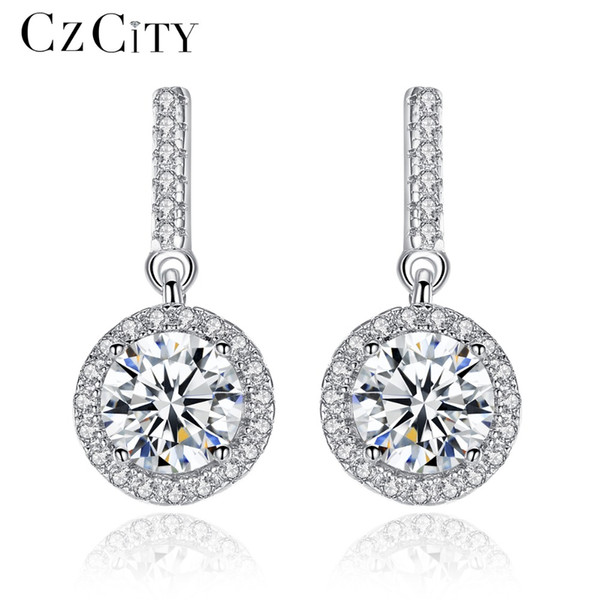 CZCITY Zircon Real Silver Drop Long Earrings for Women Dangle Hanging Earring 925 Sterling-silver Luxury Fine Jewelry Bijouterie