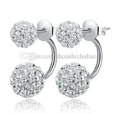 Hot New 925 Sterling Silver Double Beads Crystal Stud Earring Women Jewelry