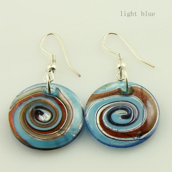 Round foil murano lampwork blown venetian glass dangle earrings jewelry jewellery Mue017 handmade fashion jewelry