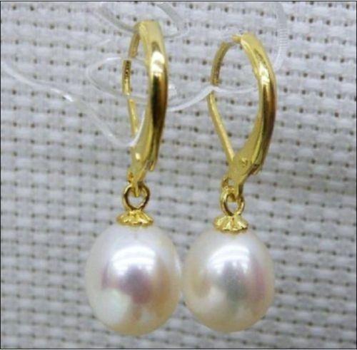 free shipping NEW stunning a pair of 9.5-12mm natural south sea white drip pearl earring 14k/20