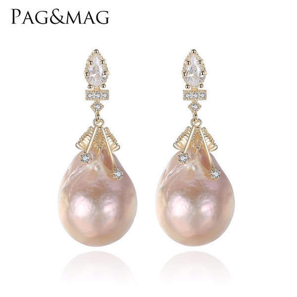 PAG&MAG Brand Baroque Oval Shape Natural Freshwater Pearls Stud Earrings And 925 Silver Special For Women Fine Jewelry D1892005