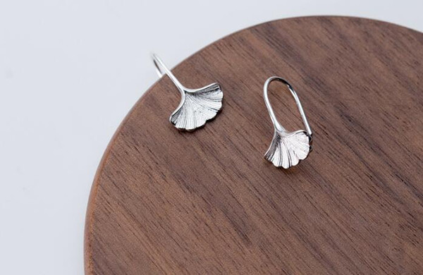 Cute 100% Real. 925 Sterling Silver Fine Jewelry gingko Leaf dangle earrings gtle1872