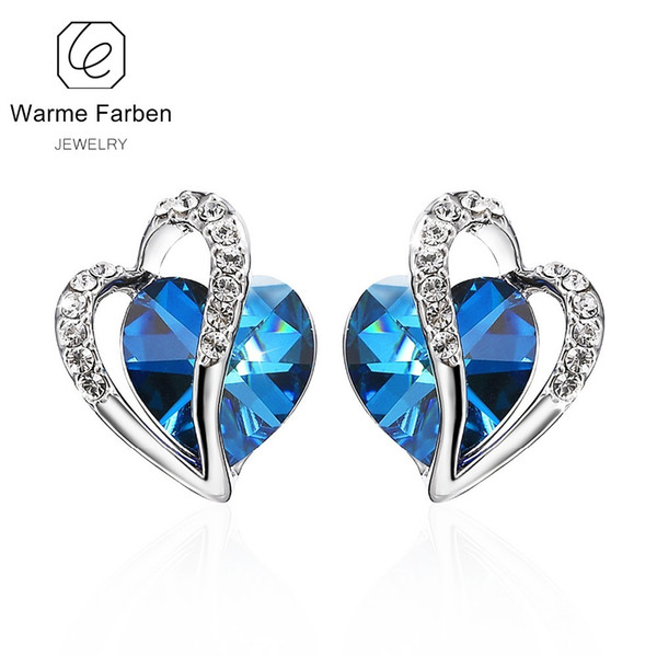 WARME FARBEN Crystal From Swarovski Earrings for Women Blue Heart Crystal Stud Earring Fine Jewelry 925 Sterling Sliver Brincos D1892004