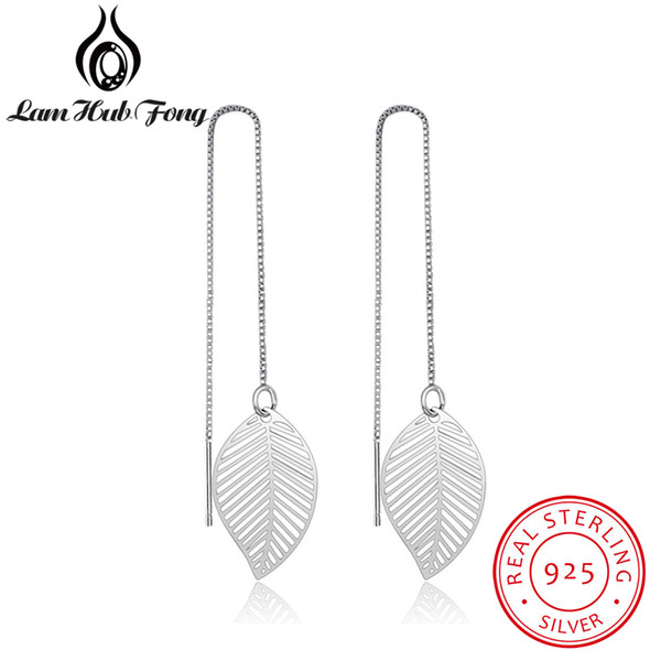 Hot Real 925 Sterling Silver Leaf Earrings For Women Girls Long Chain Tassel Drop Earring Brand Wedding Party Jewelry