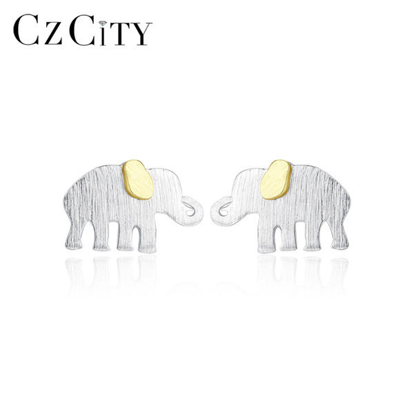 CZCITY Brush Solid 925 Sterling Silver Elephant Stud Earrings for Women Fine Jewelry Silver Boucle D'Oreille Femme Gifts SE0395