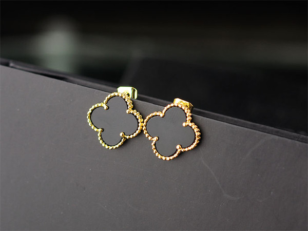 Top Quality Celebrity design Women Letter Clover Stud Earrings Fashion Metal Flowers Opal Earring Jewelry With Box