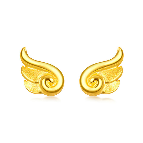 Pure Hot 24K 999 Yellow Gold Stud Earrings Angel Wing For wedding Ceremony of the earrings for women Engagement 2.1-2.3g