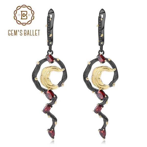 GEM'S BALLET 925 Sterling Silver 3.03Ct Natural Red Garnet Handmade Statement Vintage Drop Earrings For Women Fine Jewelry