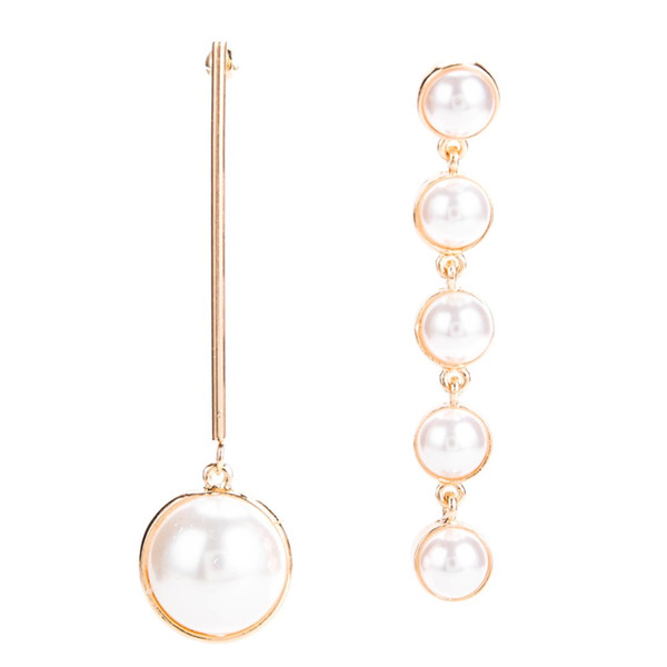 Simulated pearl beads dangle Earrings long Drop Earrings For Women Asymmetry statement Earings 2018 party Jewelry