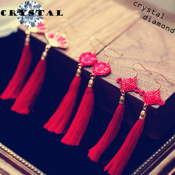 New Simple Women s red golden Wedding day Chinese style/characters Tassels earring bride wholesale price is cheaper 10pcs/lot free shipping