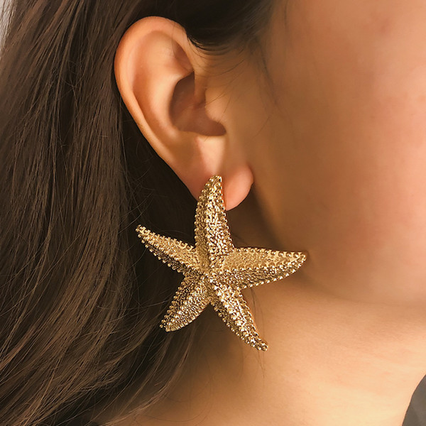 Simple hemp face European and American hyperbole earpiece female personality three-dimensional starfish national style earpin