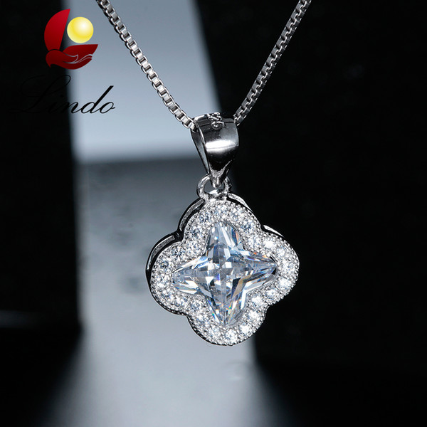 Trendy High Quality Shiny Crystal Pendant 925 Sterling Silver Necklace Best Gift for Women with Gift Box