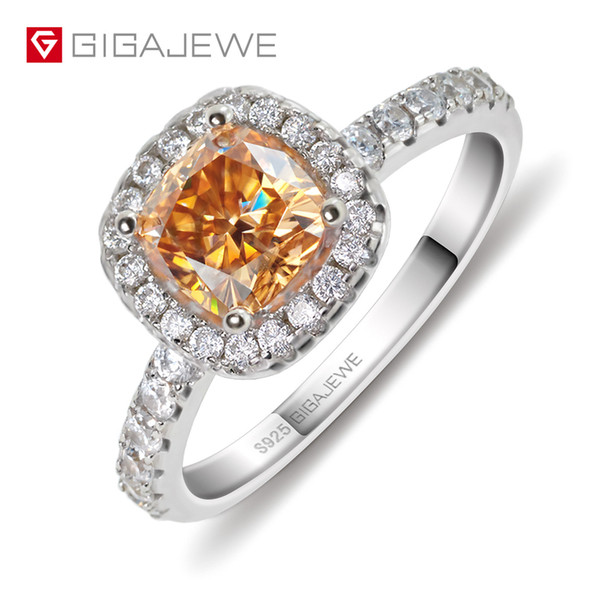 6*6mm 1.0ct Cushion Cut Moissanite Ring Gold color 925 Silver Engagement Ring With side 30 Pieces Zircon