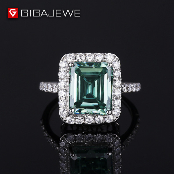 5.0CT 8.8*10.7mm 925 Silver Emerald Cut Engagement Ring, Split Shank Pear Ring, Moissanite Emerald Ring ,Halo Pear Ring, Wedding Ring