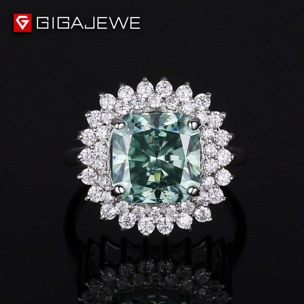 3.7Ct Cushion Moissanite Green Color Ring Engagement Ring, Genuine Moissanite, Alternative Diamond Ring, Eco Friendly