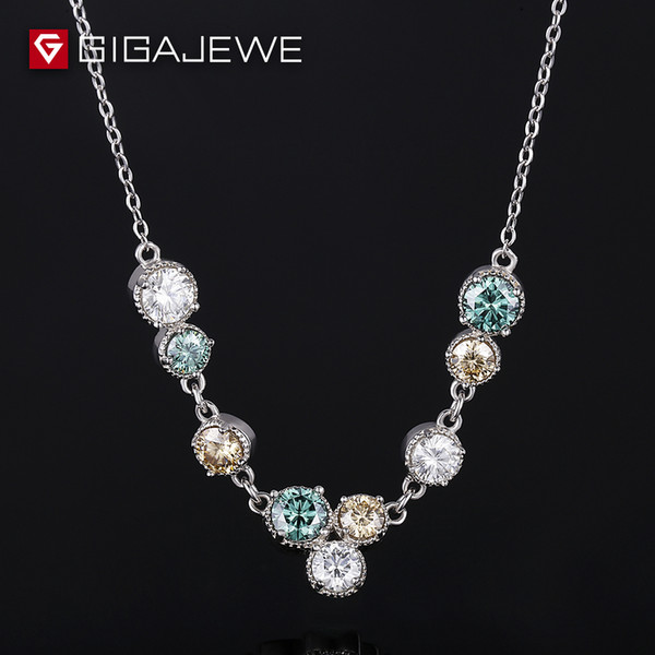 Moissanite Pendant Necklace, Round Cut 6CT 9 Pieces Moissanite Bezel Solitaire 925 silver Pendants Necklace Chain