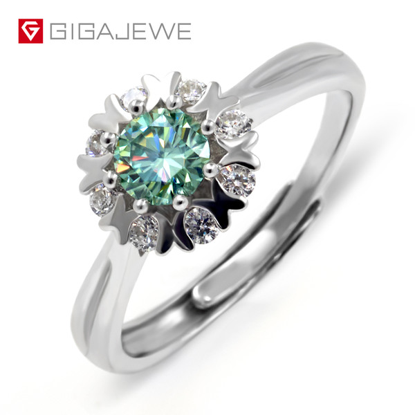 0.46Ct Green Round Moissanite Bridal Engagement Ring Flower 925 Sterling Silver For wedding Free Shipping