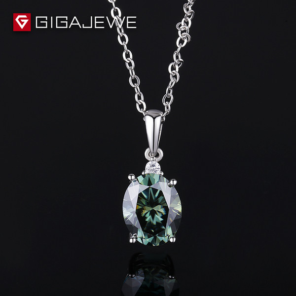 2.5ct Oval cut Green color moissanite 925 silver necklace for women jewelry,Engagement necklace custome made 14K/18K Gold Free Shipping