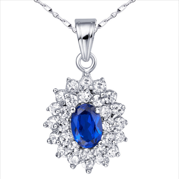 Fine Natural 1.2ct Sapphire Pendant 6*8mm Classic Princess Diana Design 925 Sterling Silver Set With Gemstone Jewelry