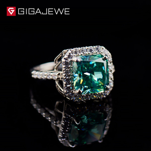 Free shipping GIGAJEWE Green color 3.5CT Moissanite Rings Finger Class Ring Vintage synthetic Gemstone Engagement Rings