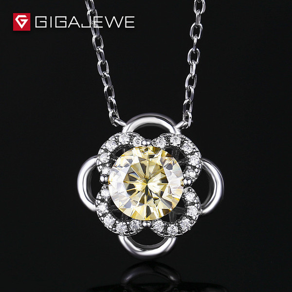 Wholesale free shipping GIGAJEWE Yellowish Moissanite Stone Necklace 1.5Ct Size 8mm Clear Grade Sterling Silver