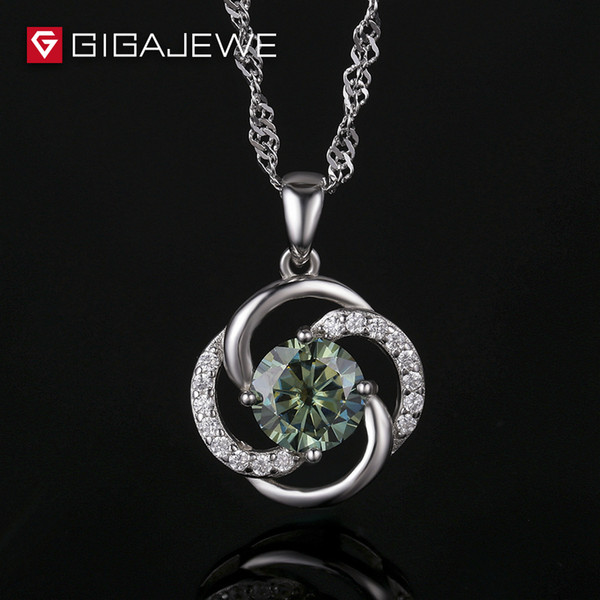 GIGAJEWE 1.0ct Golden and Green color Round Cut Loose gem Moissanite Stone Necklace for Silver Jewelry