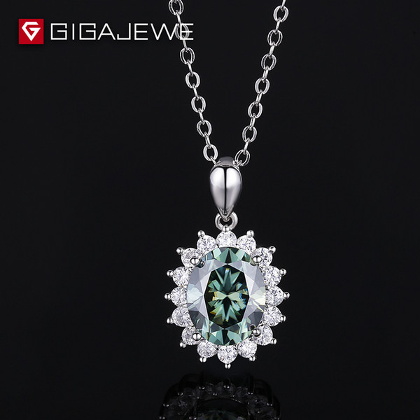 2.5ct Oval cut Green color moissanite 925 silver necklace for women jewelry,Engagement necklace custome made 14K/18K Gold