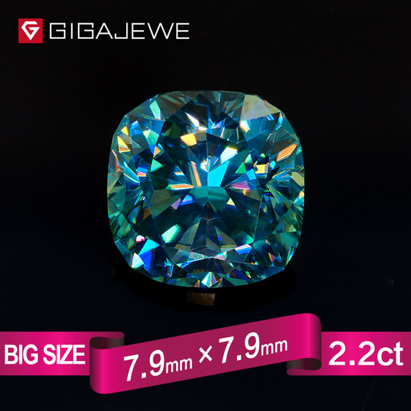 GIGAJEWE Excellent Quality Big Size Cut Cyan Blue color 2.2ct Cushion Moissanite Loose Stone Synthetic Beads for jewelry making