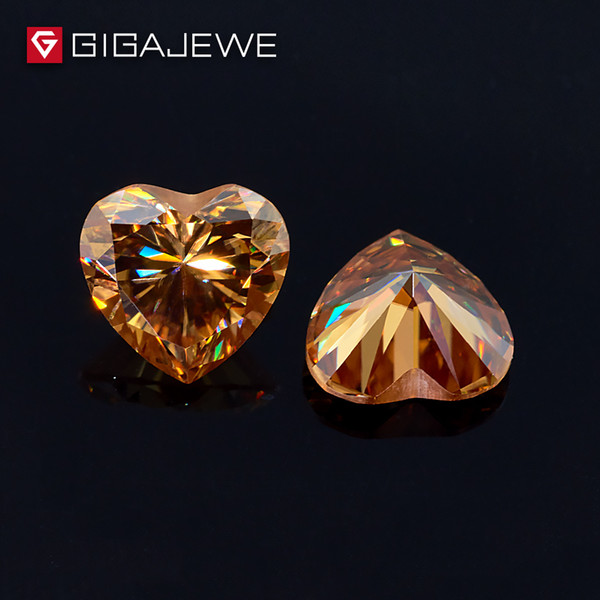 GIGAJEWE Heart Cut Golden Color Moissanite Stone 1ct 6.5mm Gem Making Fashion Jewelry Customize Beads DIY Girlfriend Gifts