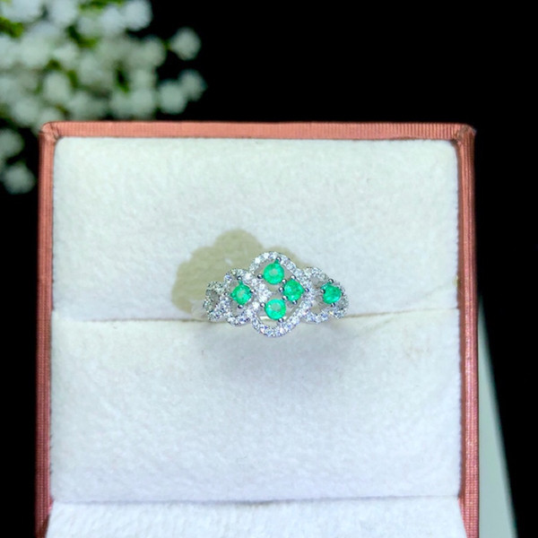 Natural Emerald Rings King of Natural Green Gemstone Round Facted Cut Multi-gemstone Mosaic May Birthstone For Birthday Present