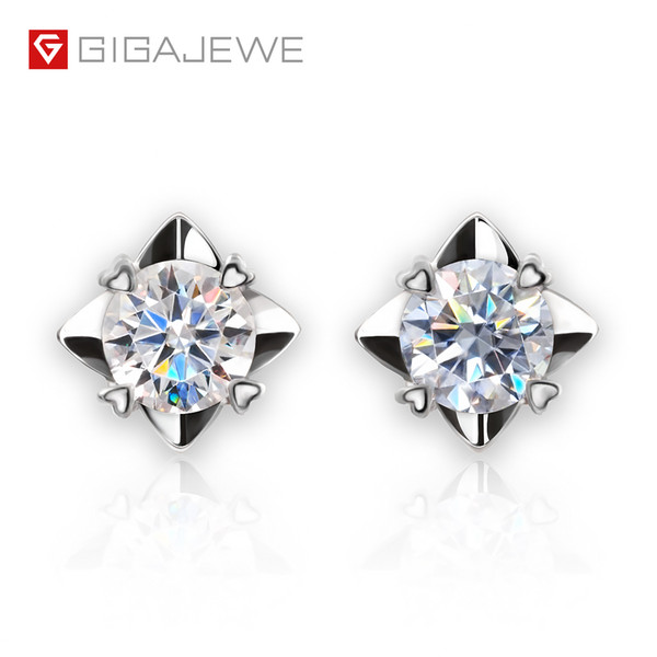 GIGAJEWE 0.6ct/pcs Green and Yellow Round Cut Silver Studs 4-Prong Forever Moissanite Stone Earrings for mothers day gift Romantic Jewelry