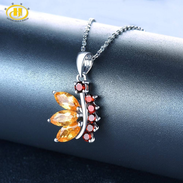 Hutang Citrine Pendant Natural Gemstone Garnet Solid 925 Sterling Silver Butterfly Fine Fashion Stone Animal Jewelry For Gift