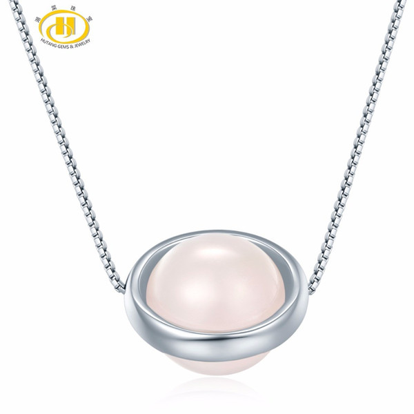 Hutang Dancing Pendant Natural Gemstone Rose Quartz 925 Sterling Silver Pendant & Necklace Fine Fashion Stone Jewelry For Gift