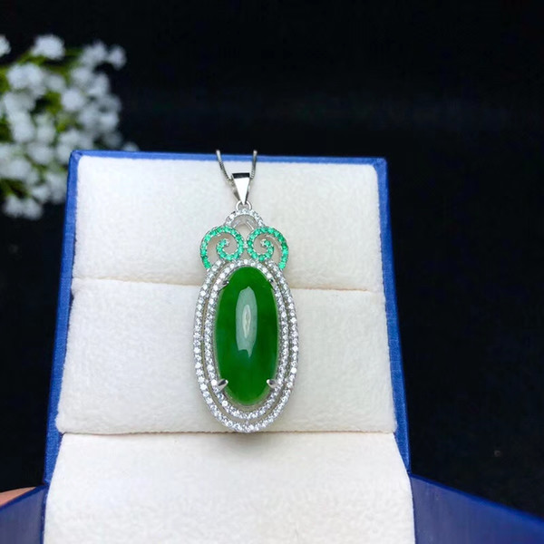 Big Clara Deluxe Mosaic Natural Hetian Jade 925 Sterling Silver Spinach Green Color Fine Pendant Jade Jewelry For Women's Gift