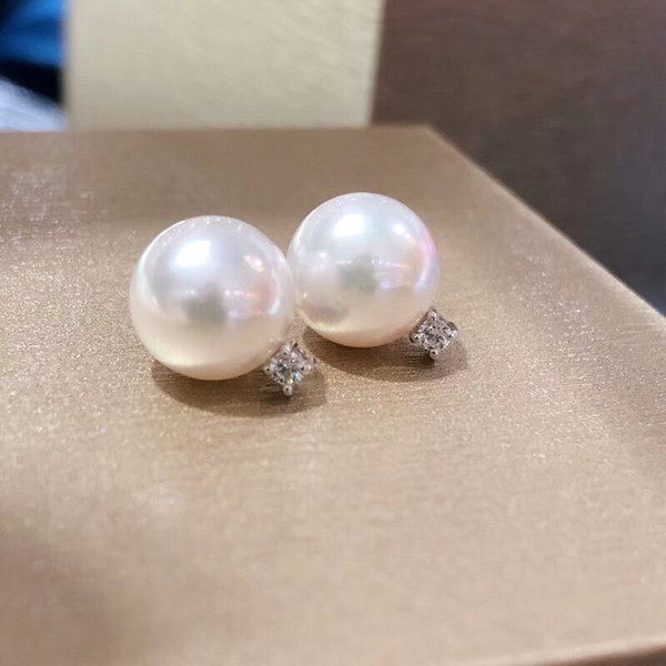 Factory Akoya Pearl Earring Gold Jewelry 18k White Solid Gold natural diamond Earirng for Women AU750 Stamped wholesale