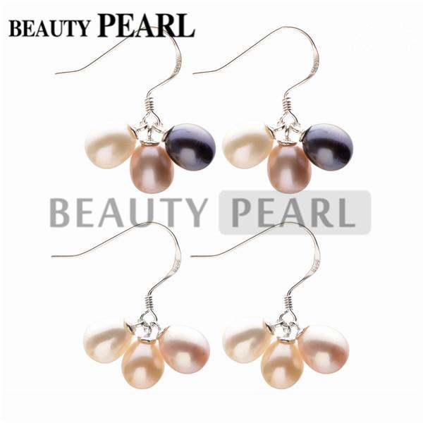 Multicolor Freshwater Pearls Water Drop 925 Sterling Silver Dangle Earrings Women Pearl Jewelry Wedding Party 20 Pairs