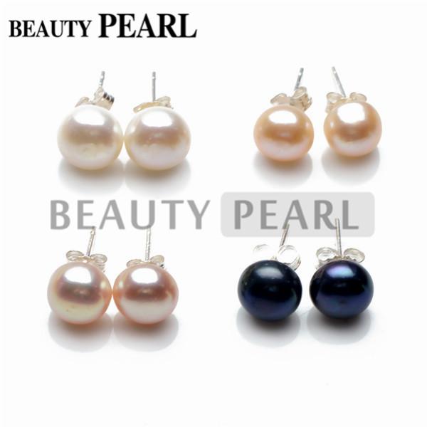 Freshwater Pearl Button Stud Earrings 925 Sterling Silver Perfectly Matched White Pink Lavender Black 20 Pairs