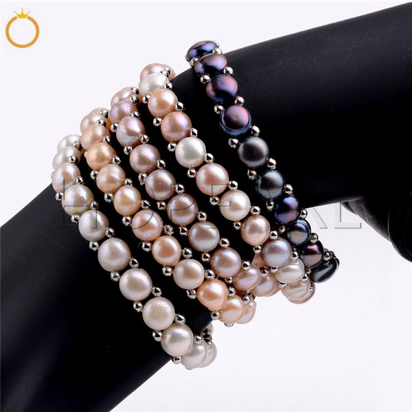 Freshwater Pearl Bracelet Women Girls Jewelry Stretch Elastic Bracelet Single Strand Genuine Natural Pearls 5 Pieces