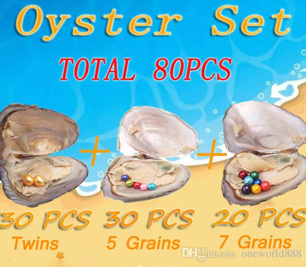 JNNM 80PCS Oysters Set Round&Rice Pearls in Freshwater Shell Mix Color Beads for Party Game(Total 140 Round Pearl and 210 Rice Pearl )