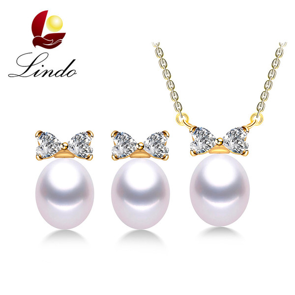 Elegant 5A High Luster Natural Freshwater Pearl Jewelry Set 925 Sterling Silver Gold-plated Earrings Zircon Pendant Necklace with Gift Box