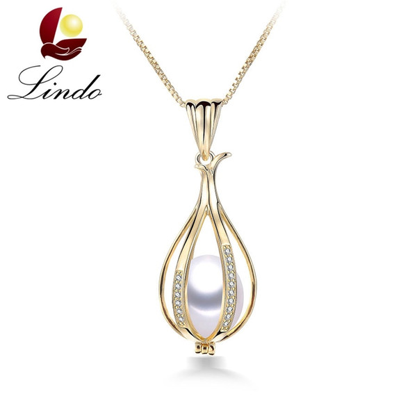 Top Quality 925 Sterling Silver Cage Pendants Necklace Elegant 5A Natural Freshwater Pearl Fine Jewelry with Gift Box