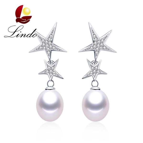 Fashion Star Design 925 Sterling Silver Drop Earrings 5A High Luster Real Freshwater Pearl Jewelry with Gift Box