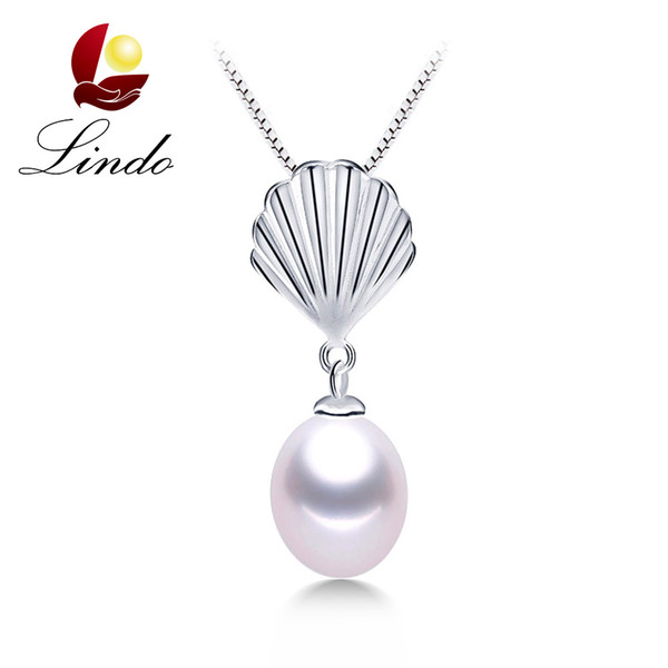 Elegant 925 Sterling Silver Shell Pendant Necklace  High Luster Real Freshwater Pearl Jewelry with Gift Box