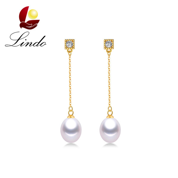 Fashion Solid Silver 925 Long Earrings For Women Natural Freshwater Pearl Jewelry Anti Allergy Gold Color Drop Earrings