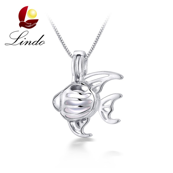 Cute Fish Cage Pendant Trendy 925 Sterling Silver Jewelry Real Freshwater Pearl Pendant Necklace with Gift Box