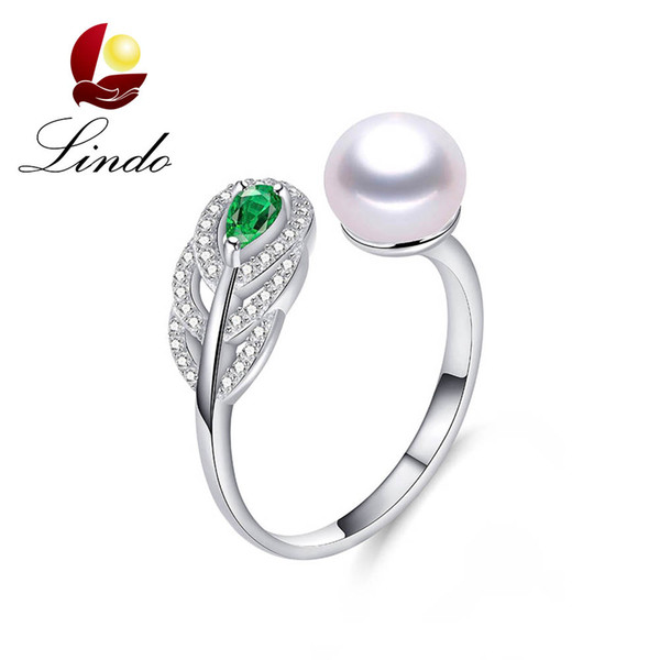 High Quality 925 Sterling Silver Leaf Zircon Rings Fashion 5A Natural Freshwater Pearl Jewelry with Gift Box