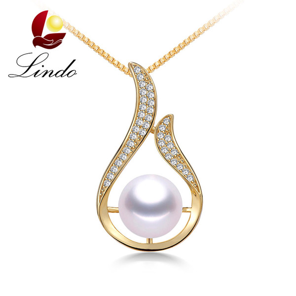 High Quality  Natural Freshwater Pearl Pendant Necklace Gold Zircon 925 Sterling Silver Fine Jewelry with Gift Box