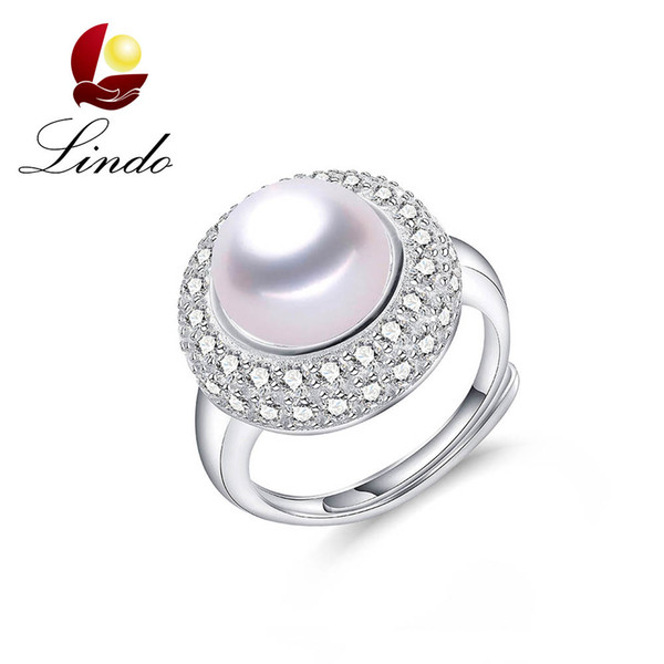 Big Size 5A Natural Pearl Rings For Women Fashion Luxury Crystal 925 Sterling Silver Jewelry with Gift Box